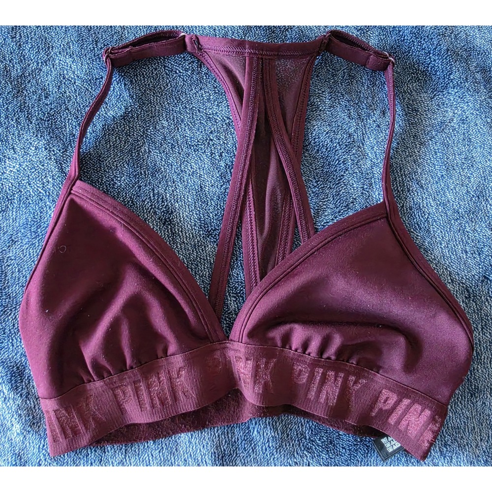 PINK Victoria's Secret Sports Bra Small Burgundy Sleeveless Athleisure